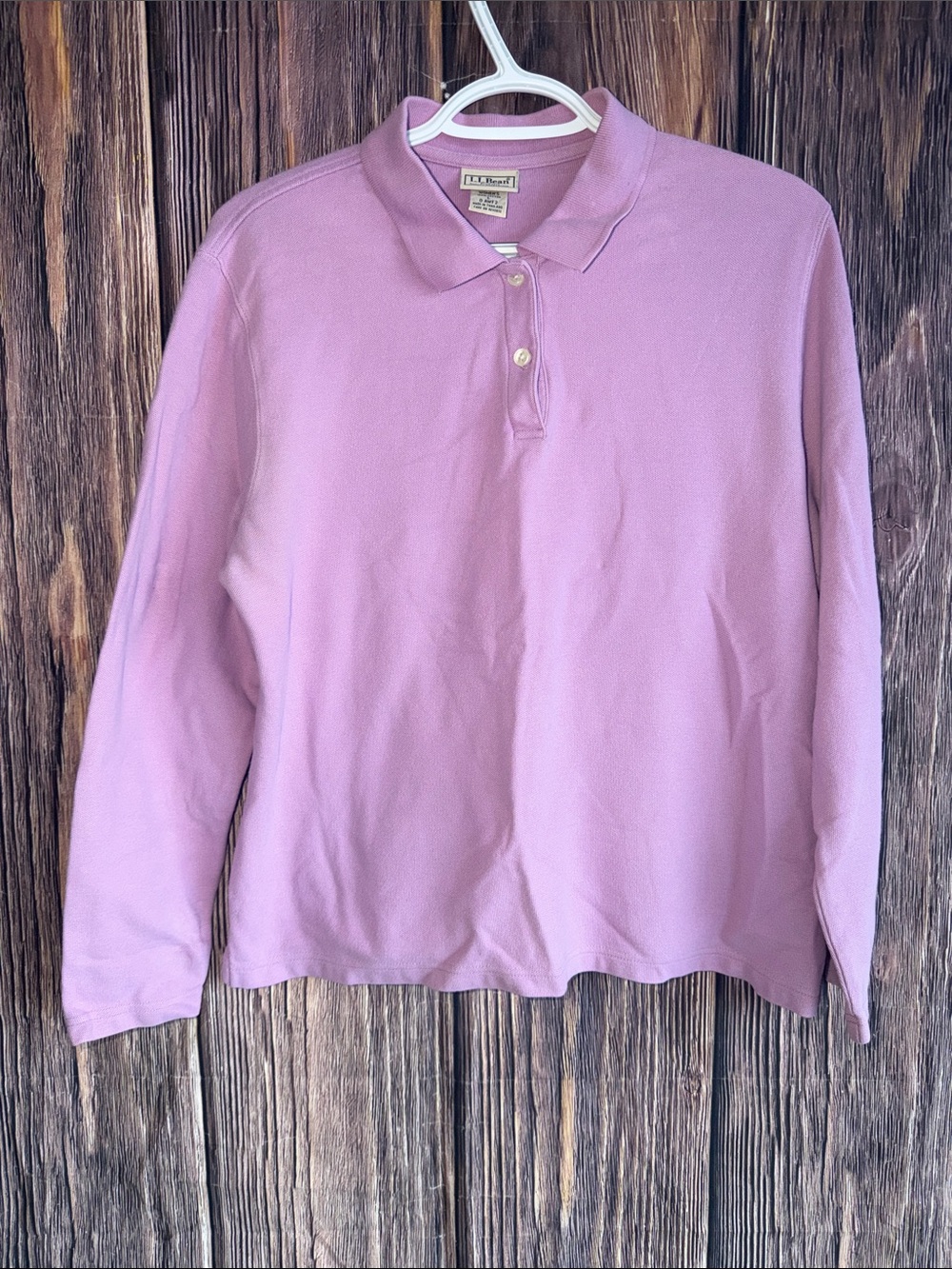 L.L.Bean Women’s Long Sleeve Polo Shirt Large Lavender Pink 100% Cotton Casual - Picture 4 of 15